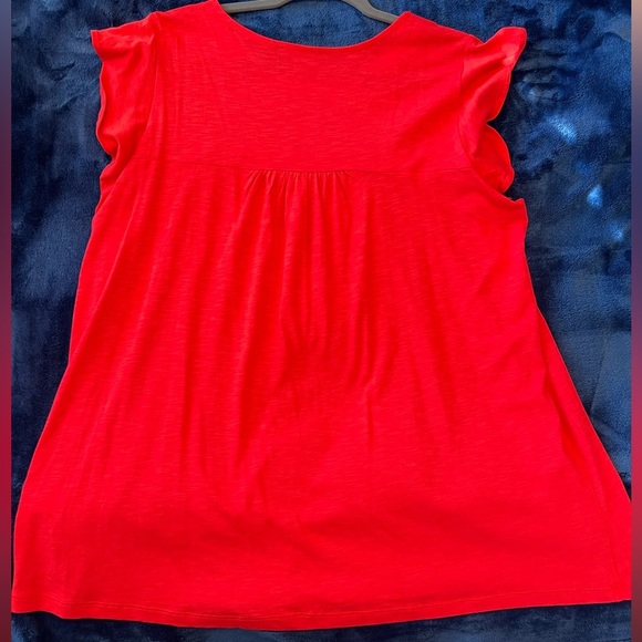 Tint & Shadow Coral shirt. Embroidered top and Ruffles cap sleeve - Picture 3 of 5